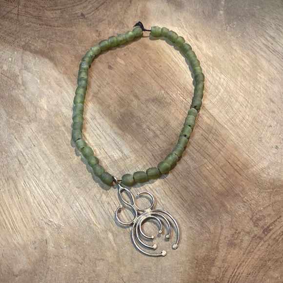 Handmade Jewelry - Recycled glass bead necklace and pendant